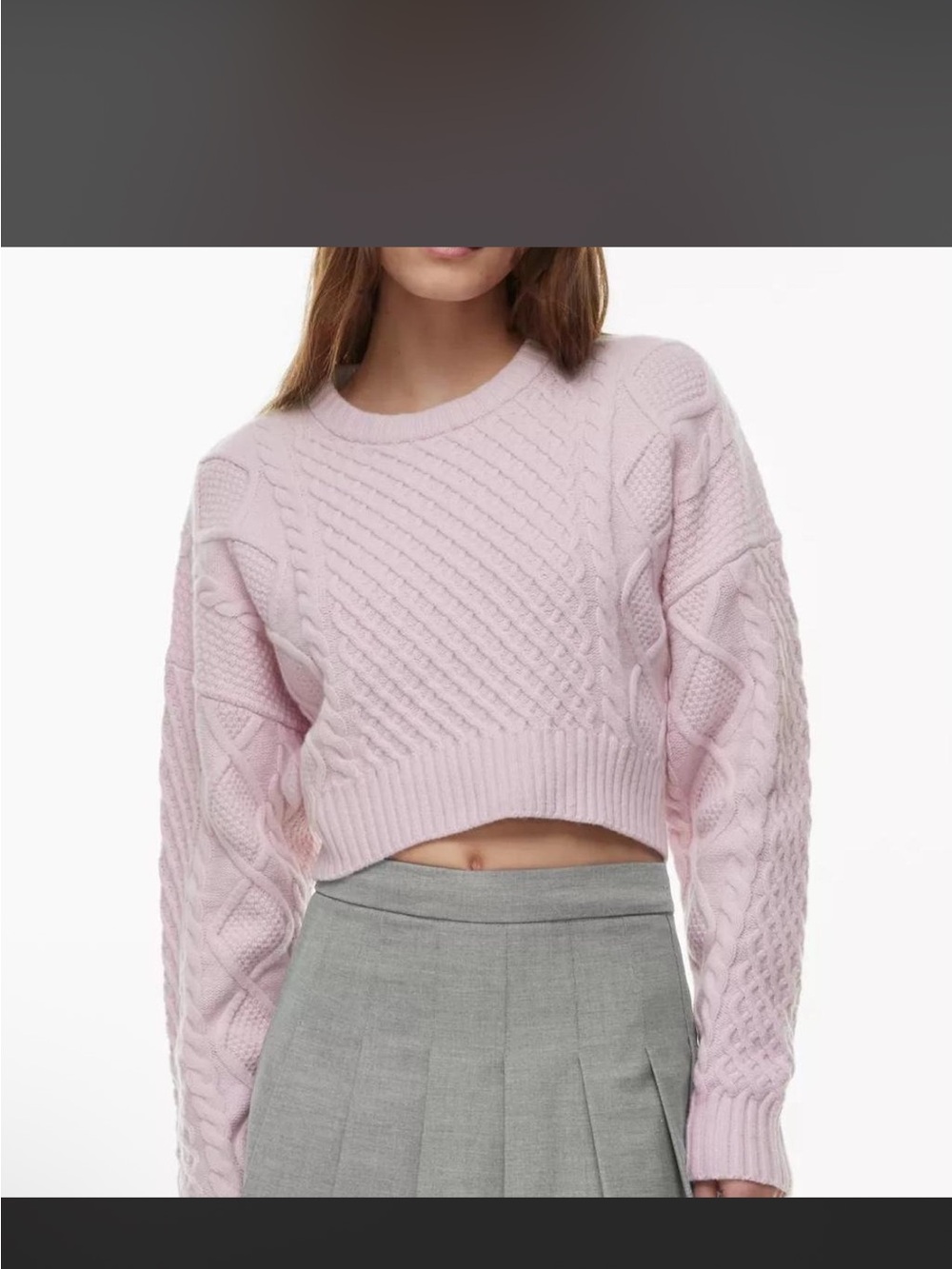 Aritzia Cropped Peggy Cable Knit Sweater - Pale Pink